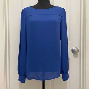 J.Crew Chiffon Top Cobalt Blue Long Sleeve Lightweight Blouse Medium
